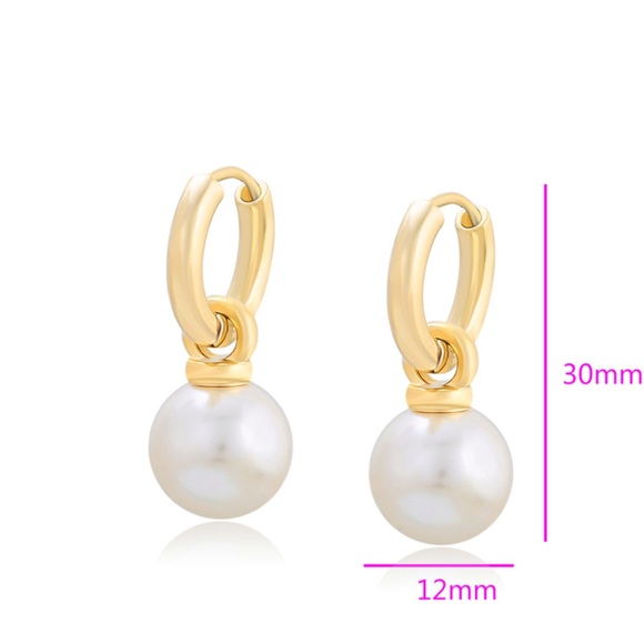 Pearl Hoop Earrings | Removable Part | 14K Gold Plated Luxury Jewelry - Picture 3 of 14